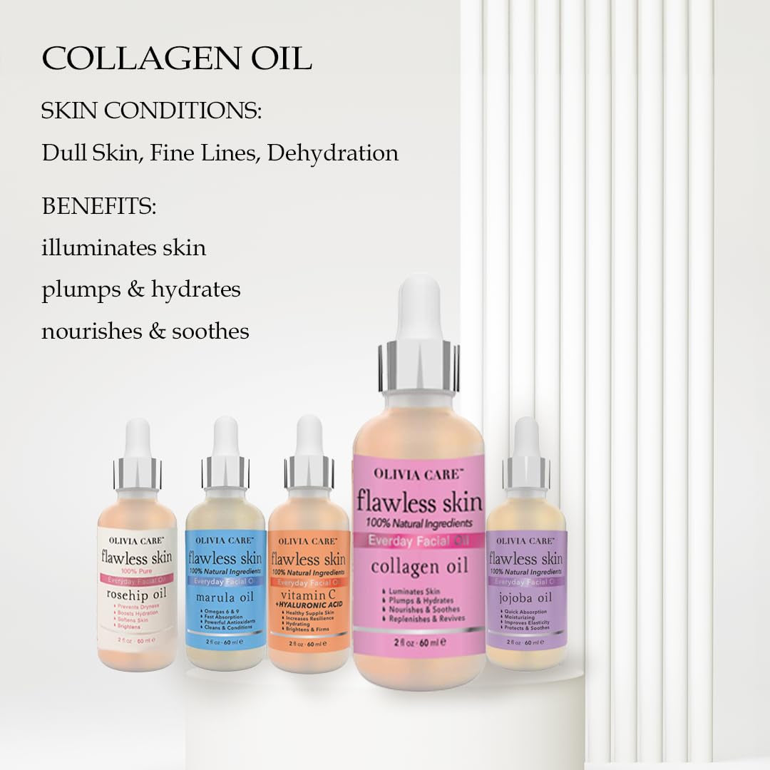 Collagen Facial Oil - Flawless Essential Facial Oil 100% Natural. Nourishing, Reviving & Hydrating Soothing - for All Skin Types - 2 Fl Oz (Collagen)